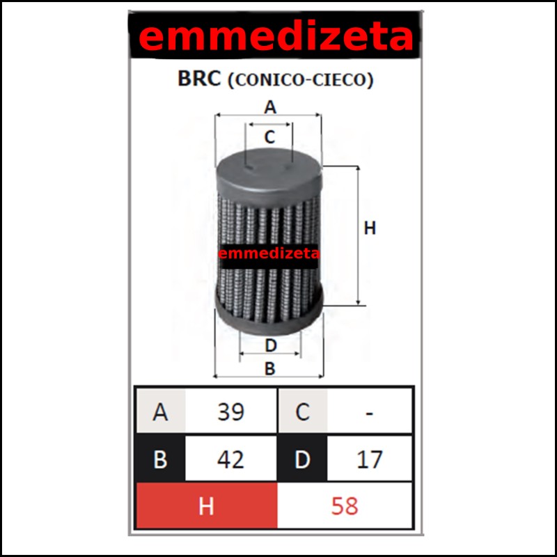 Filtro compatibile Gpl Impianto BRC ( Conico-Cieco ) codice BRC 09SQ99010023